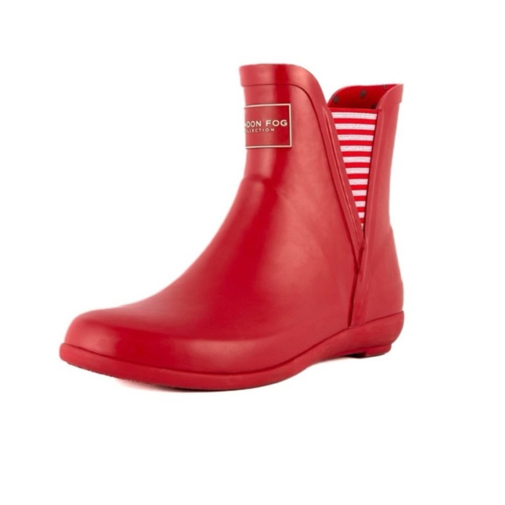 London Fog Ankle Height Rain Boots with Striped Detail